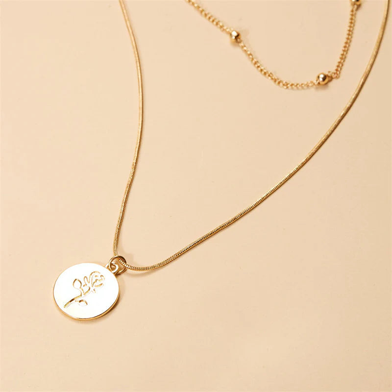 Women Multi-Layer Necklace Simple Rose Versatile