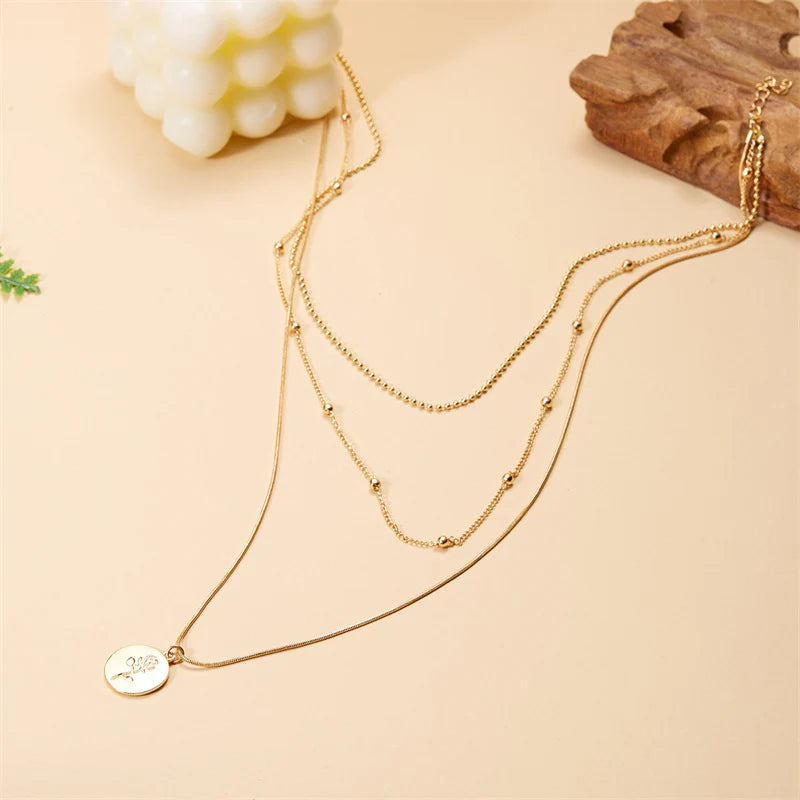 Women Multi-Layer Necklace Simple Rose Versatile