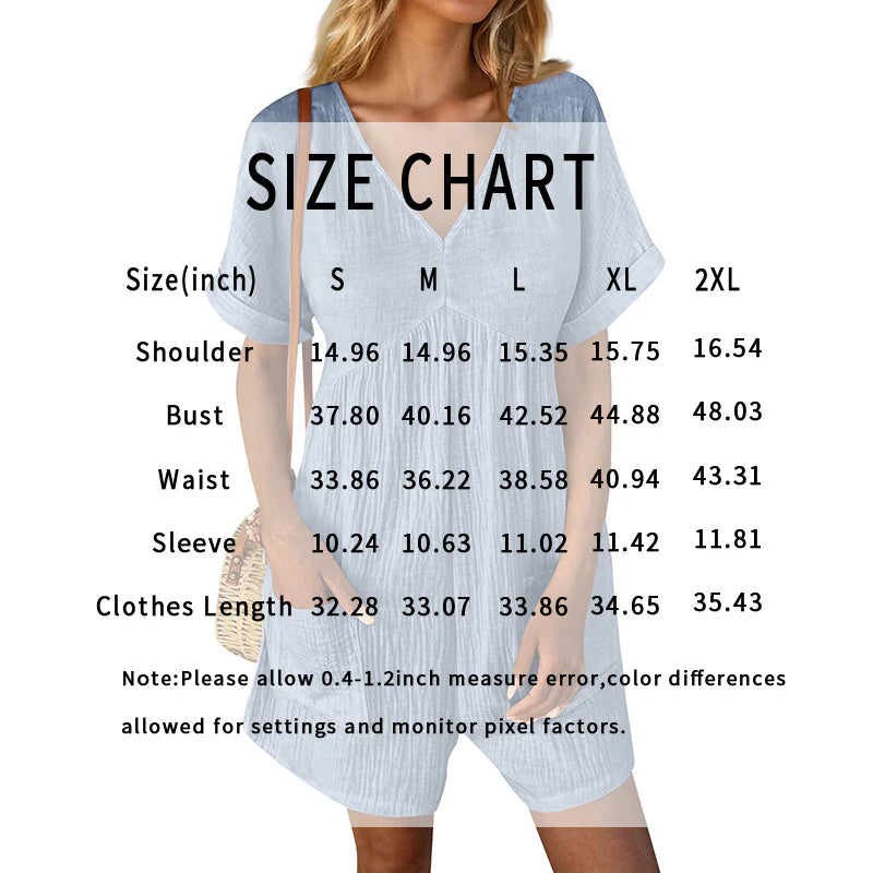 Womens Summer Casual V-Neck Pocket Jumpsuit