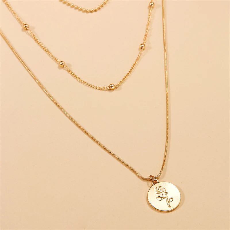 Women Multi-Layer Necklace Simple Rose Versatile
