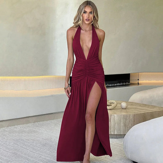 Halter V-Neck Sexy Long Dress