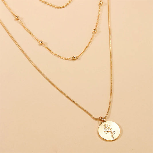 Women Multi-Layer Necklace Simple Rose Versatile